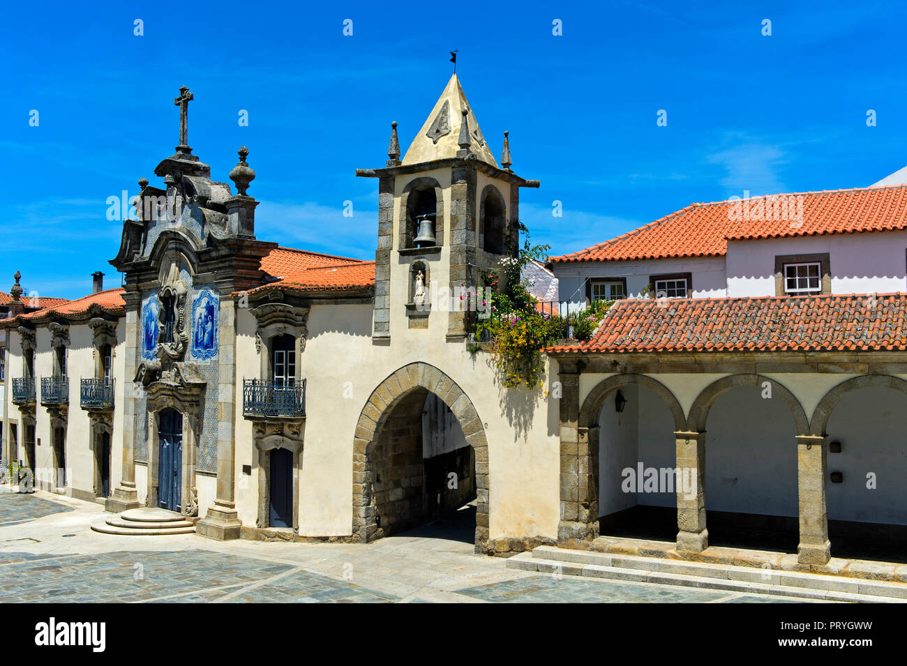 Chapel of Mercy and City Gate, Capela da Misericórdia, Sao Joao da Pesqueira, São João da Pesqueira, Portugal Stock Photo