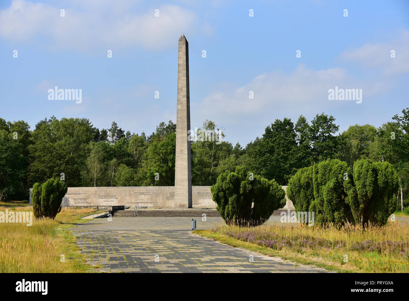 Stele, Concentration Camp Memorial Bergen-Belsen, Lower Saxony, Germany Stock Photo