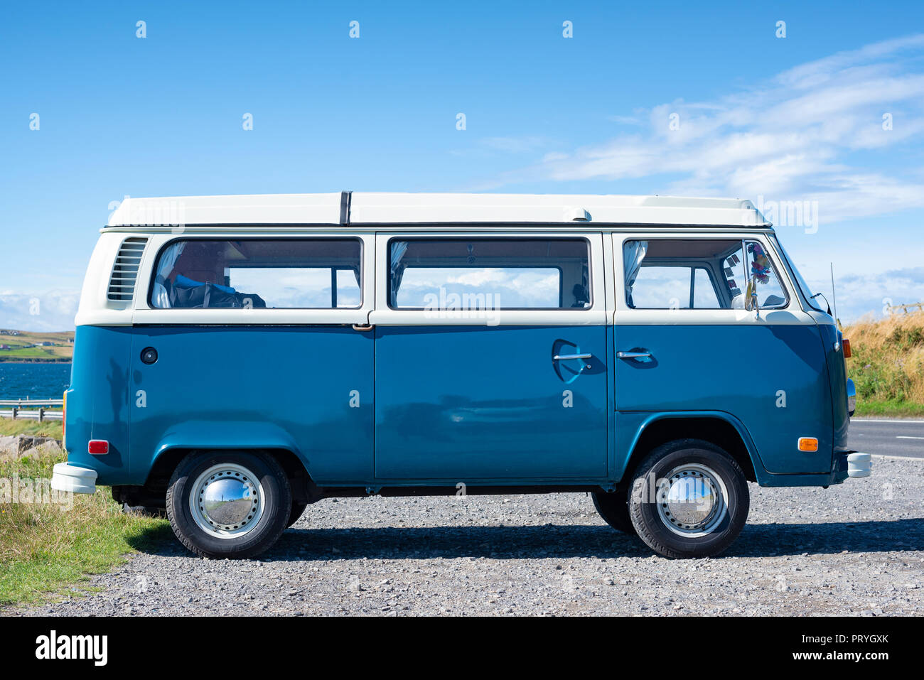 Blue VW-Bus, also Bully, Volkswagen Type 2 T2, manufactured 1967-1979, Great Britain Stock Photo