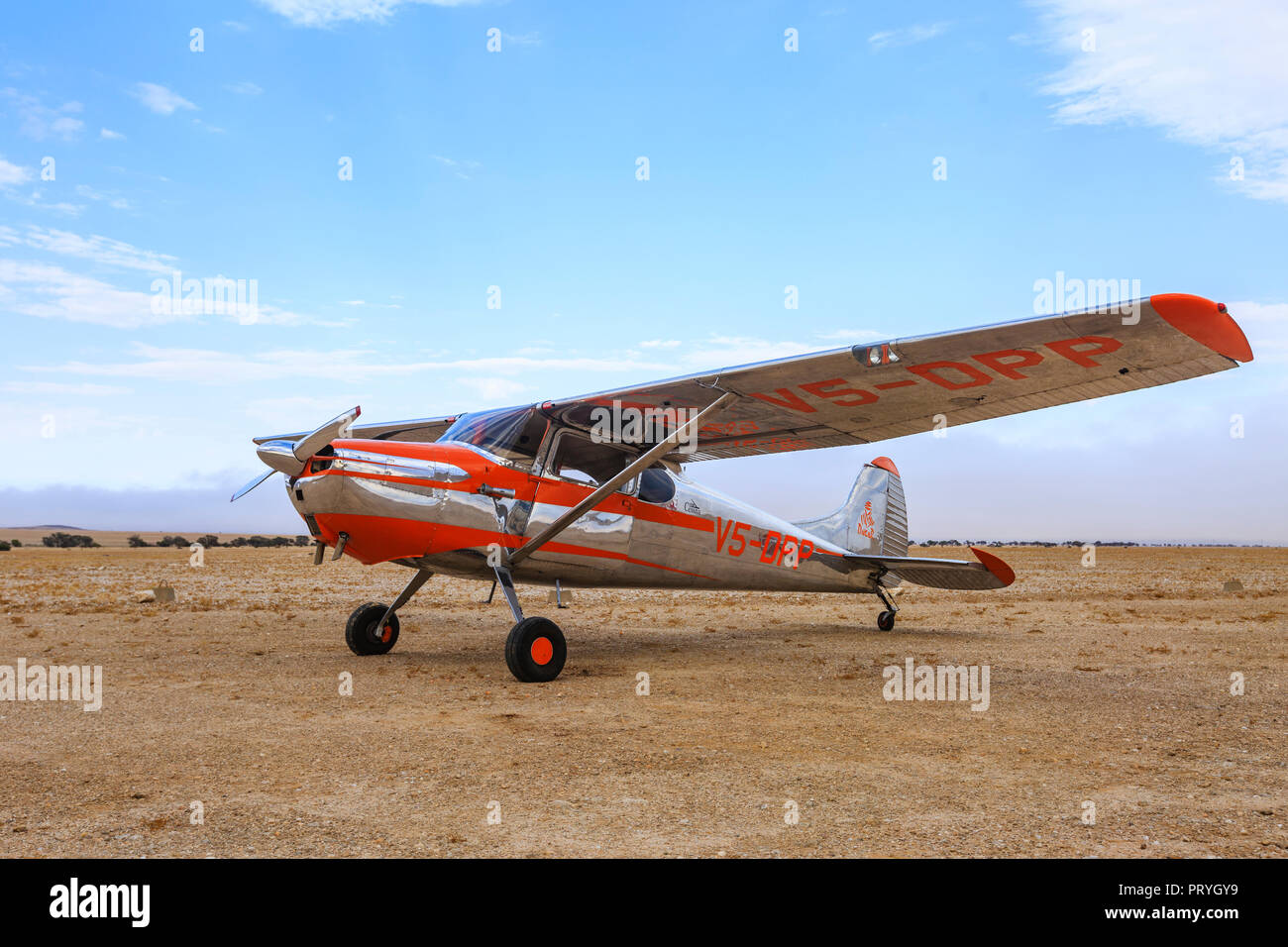 Cessna 170, Ganab Airfield, Namib Naukluft National Park, northern part, Erongo region, Namibia Stock Photo