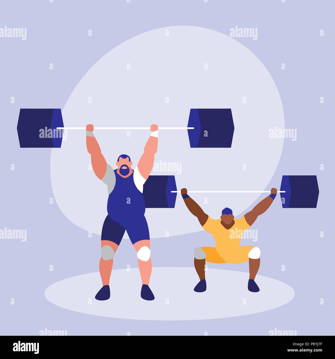 men practicing lifting weight avatar character vector illustration ...