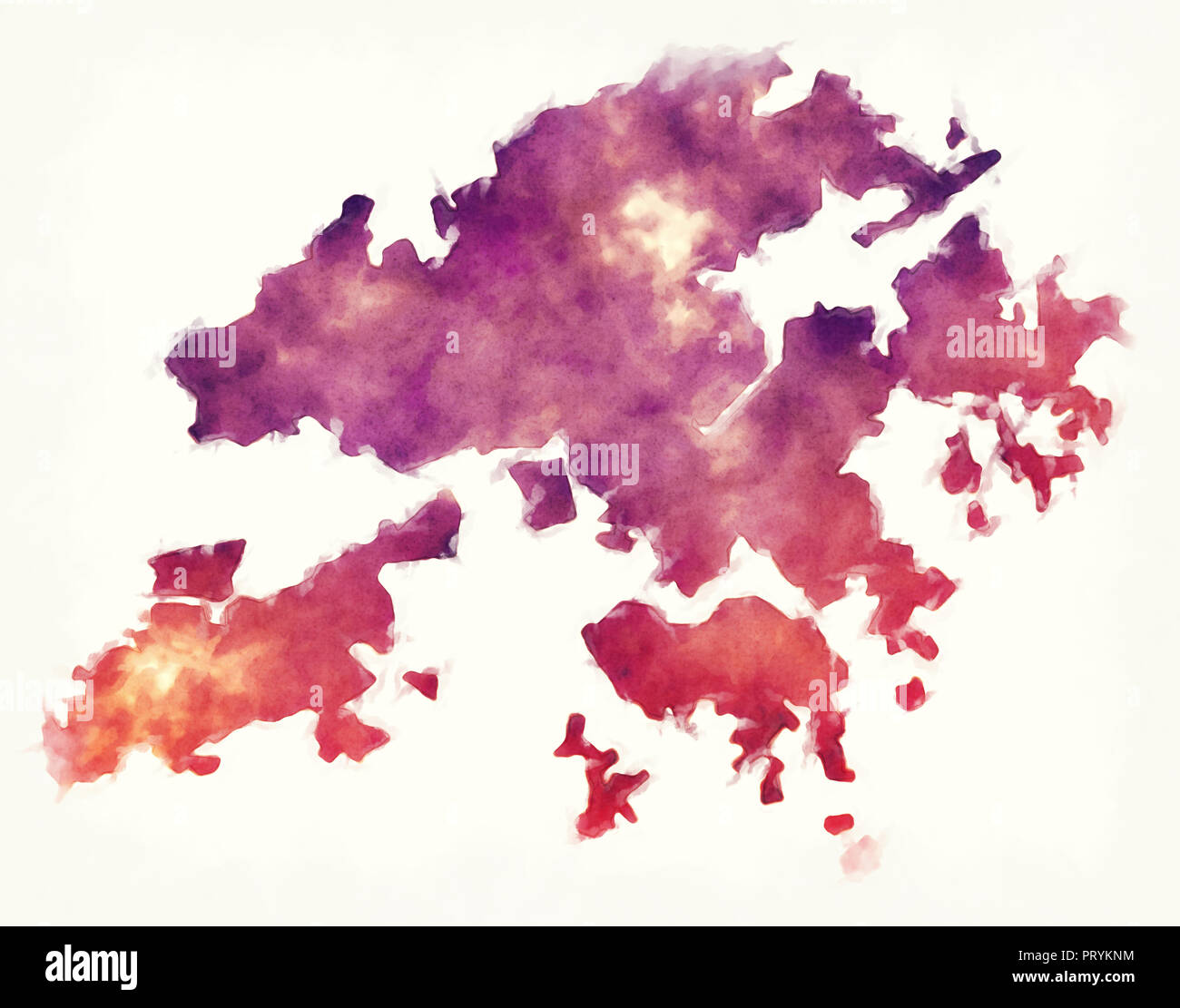 Hong Kong special administrative watercolor map of China in front of a white background Stock Photo