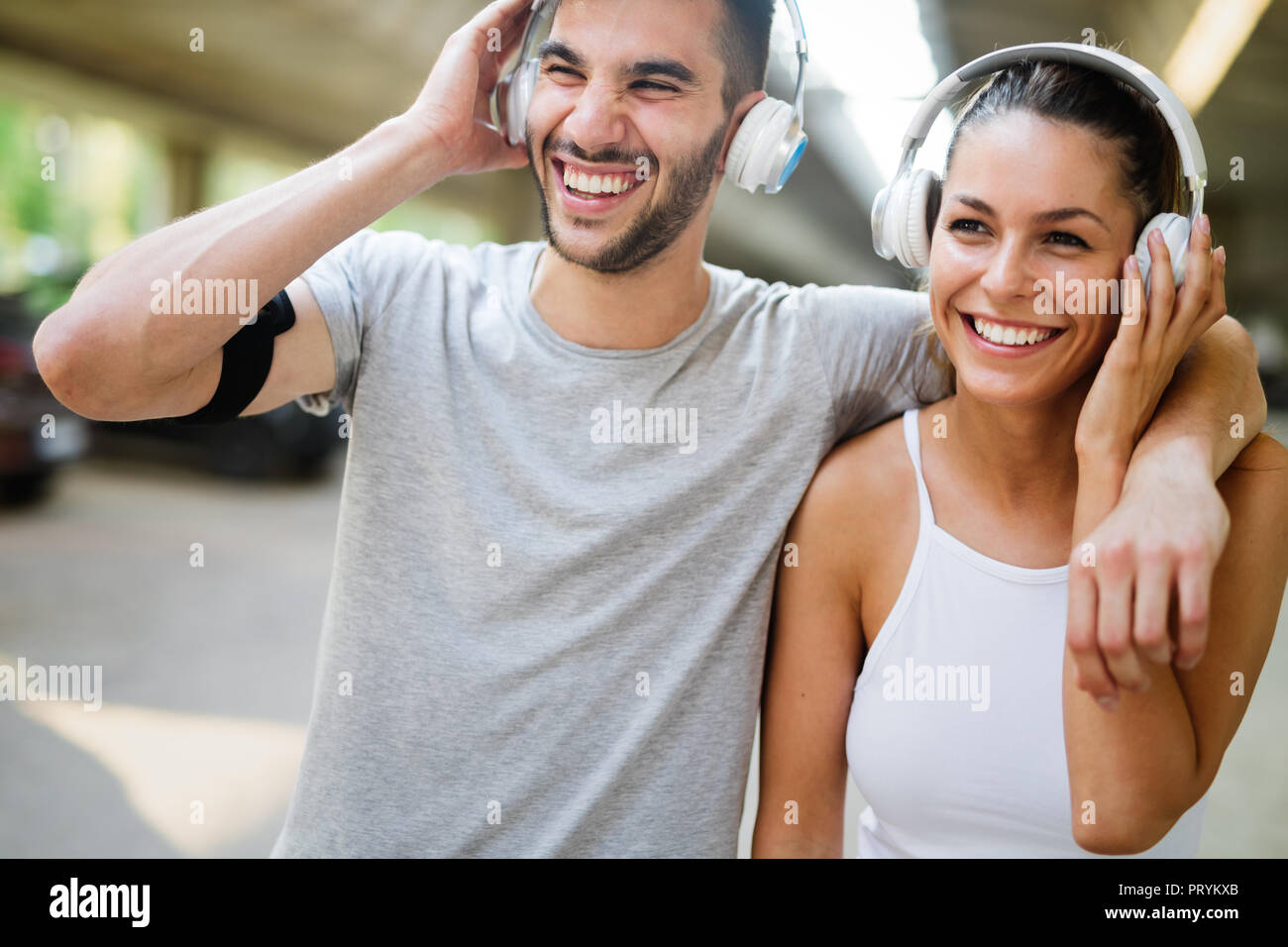 Fitness training for young couple in love Stock Photo