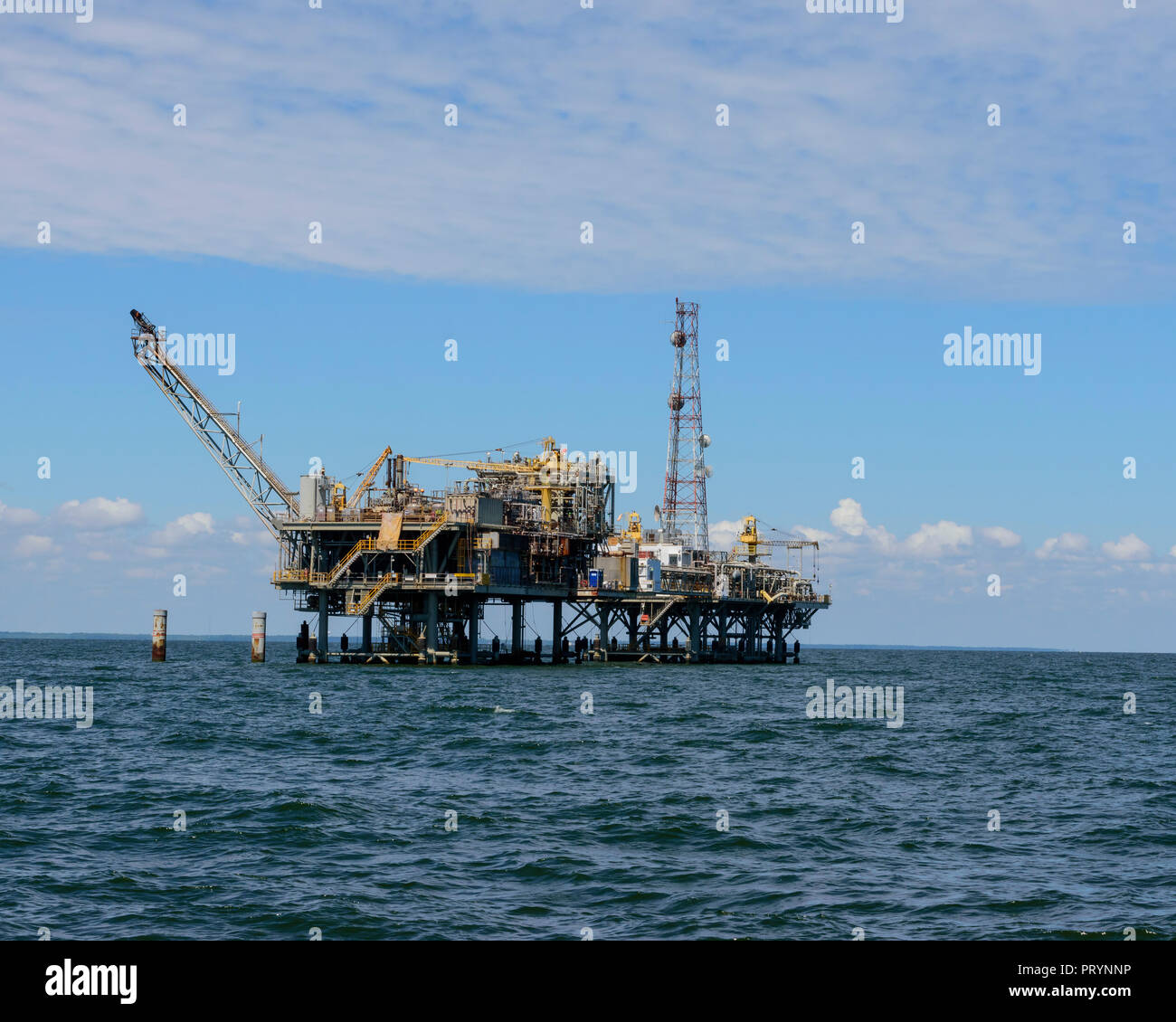 Gulf coast oil platform off of the coast of Alabama. Stock Photo