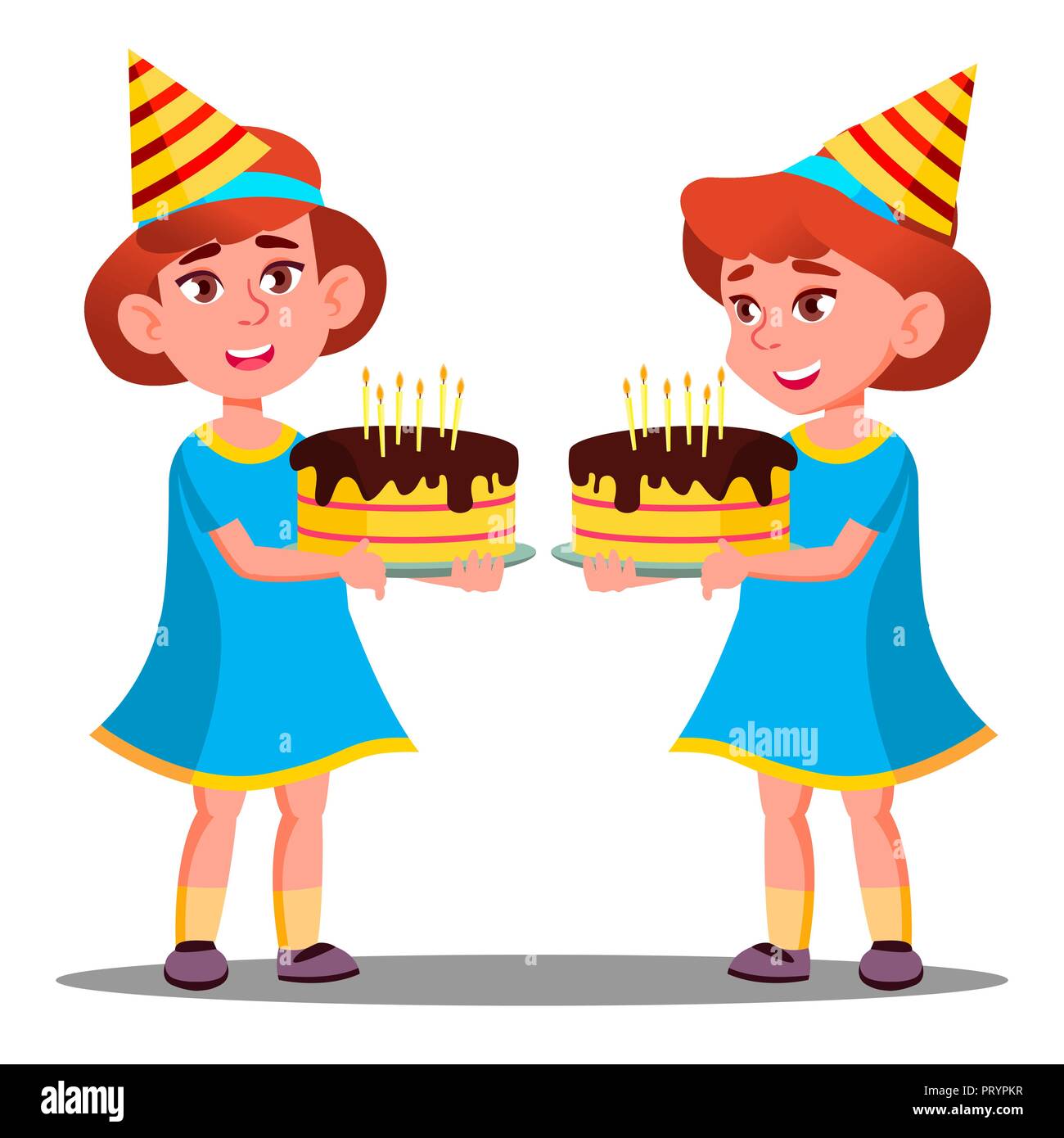 Cute girl holding cake birthday Stock Vector Images Alamy
