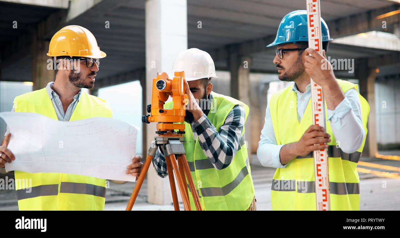 Architect consult engineer on construction site Stock Photo