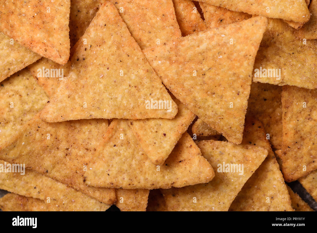 Close up of tasty mexican tortilla chips. Top view. Stock Photo