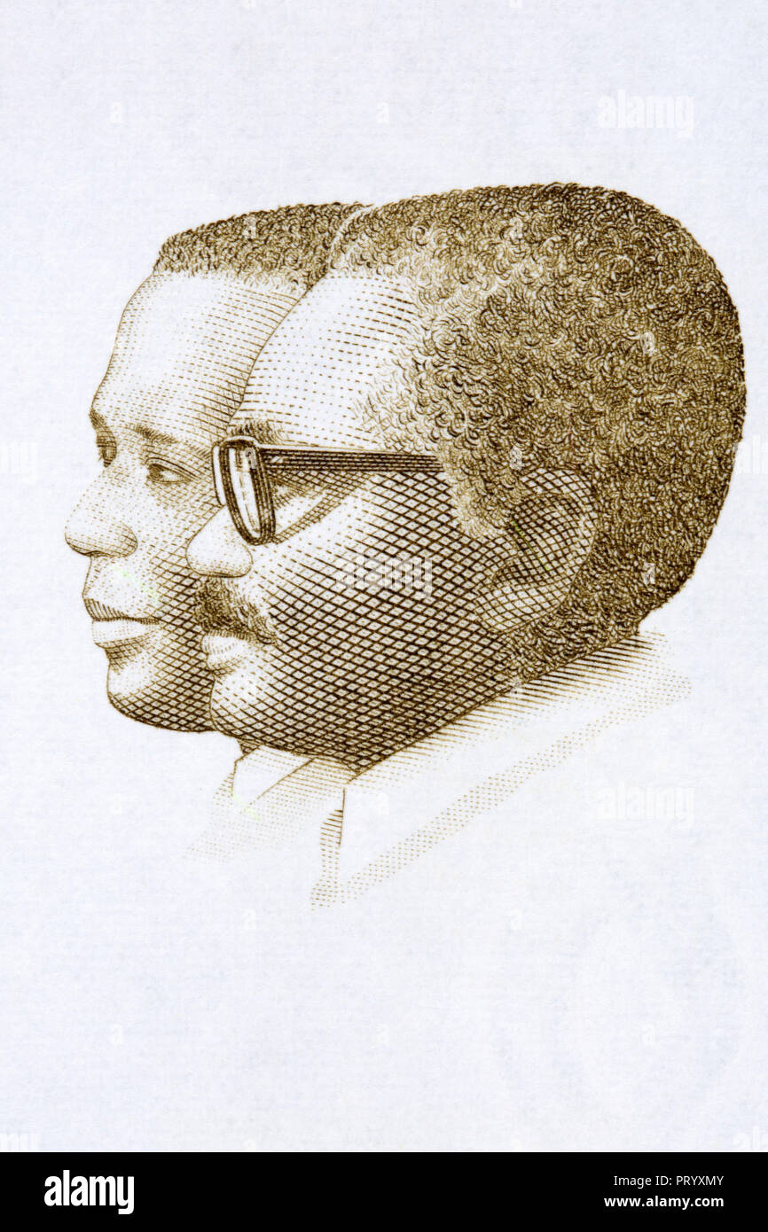 Jose Eduardo dos Santos and Antonio Agostinho Neto portrait from Angolan money Stock Photo