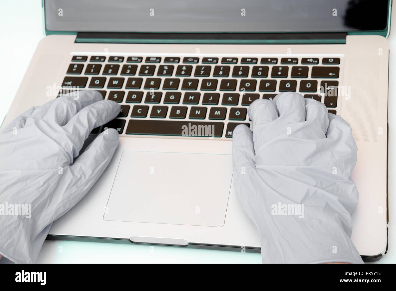 Scientist doing research on computer Stock Photo