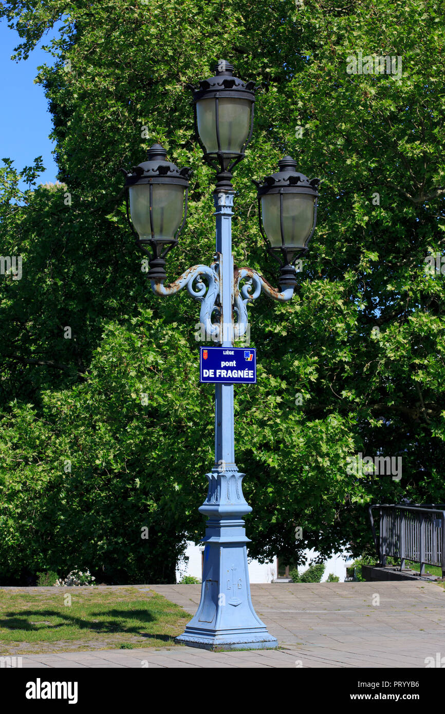 A street light at Pont de Fragnée (Fragnée Bridge) in Liege, Belgium Stock Photo