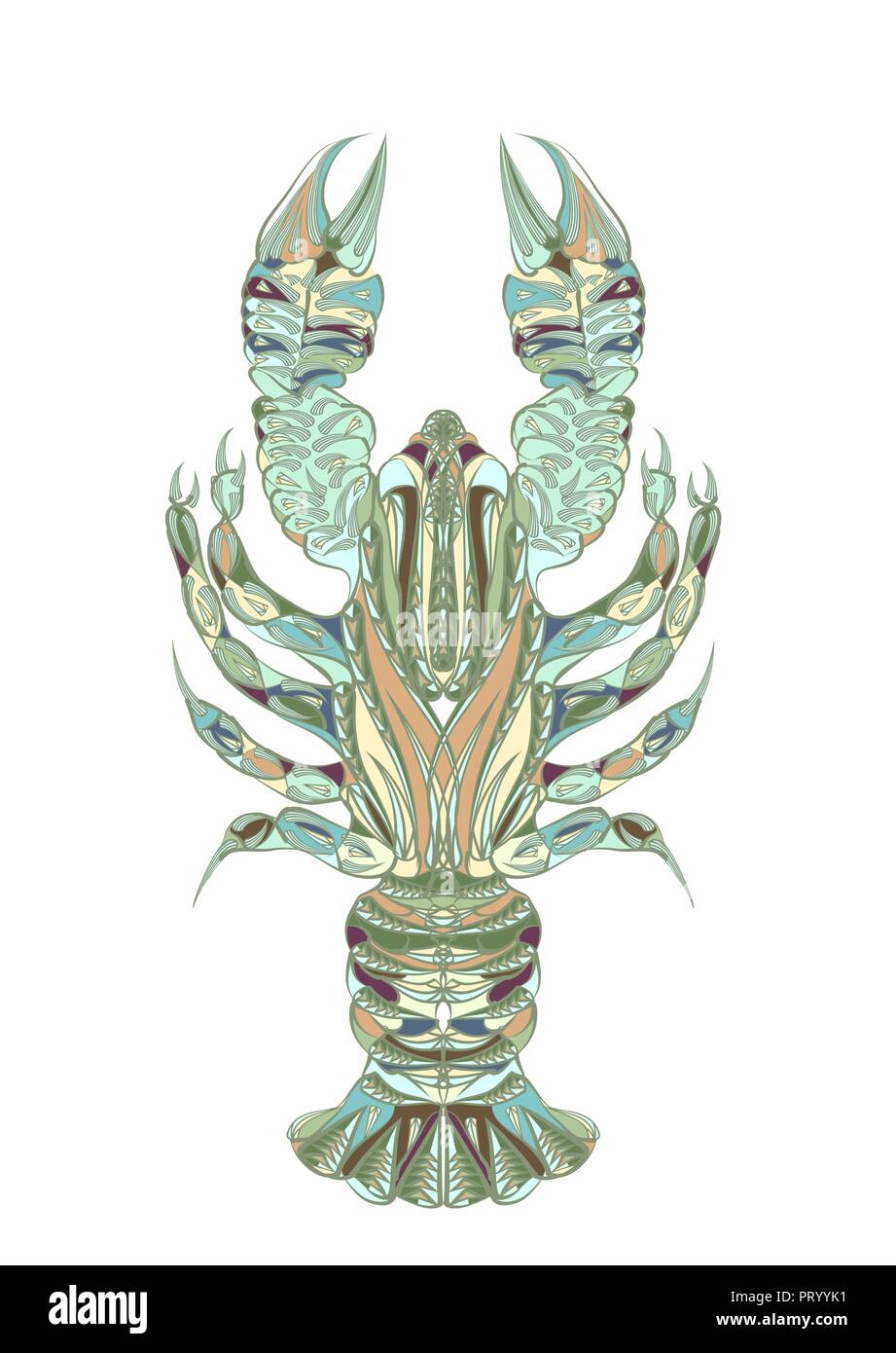 ethnic lobster isolatedd on the white background Stock Vector