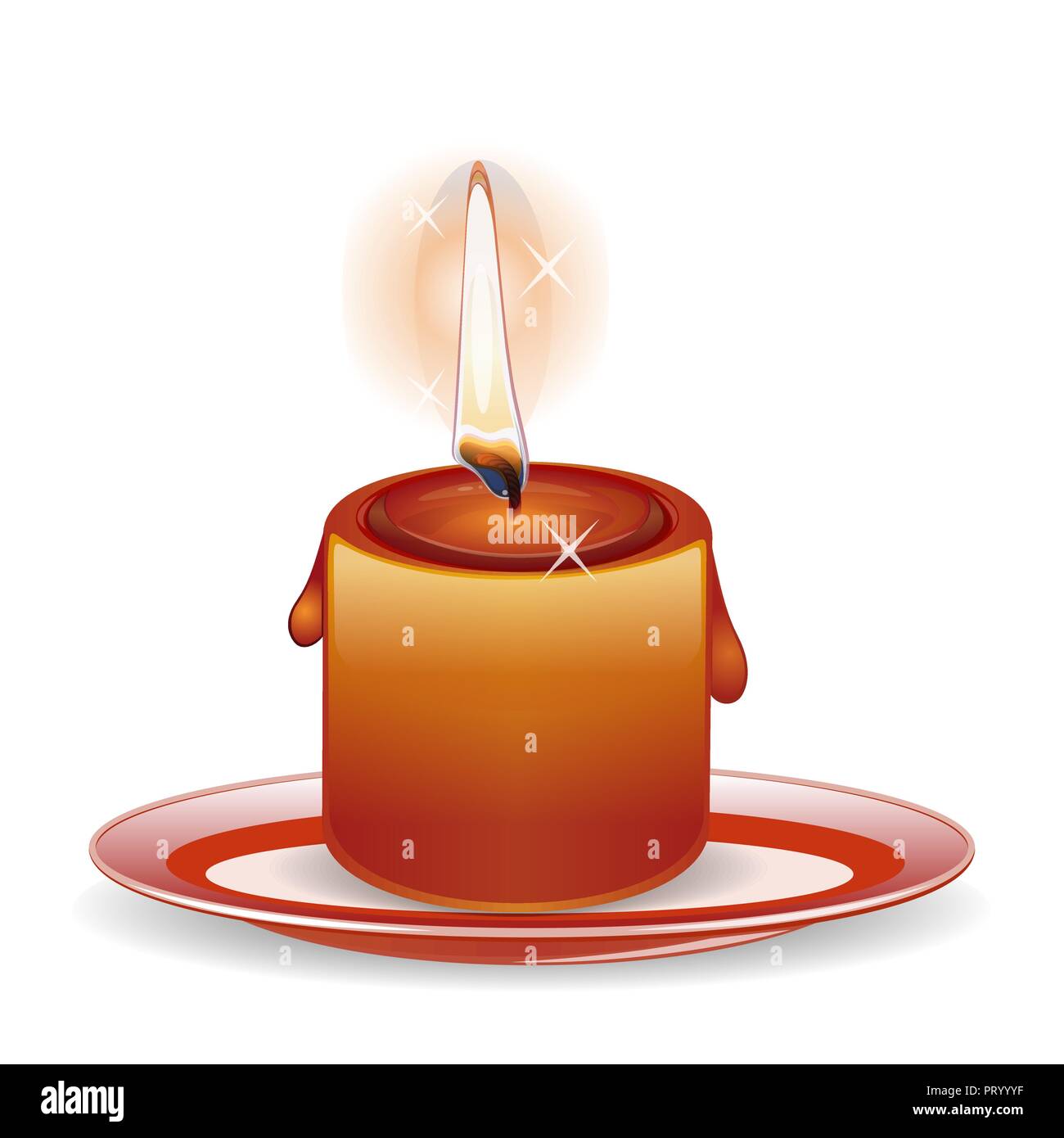Burning down candle on a plate. Vector illustration isolated on white