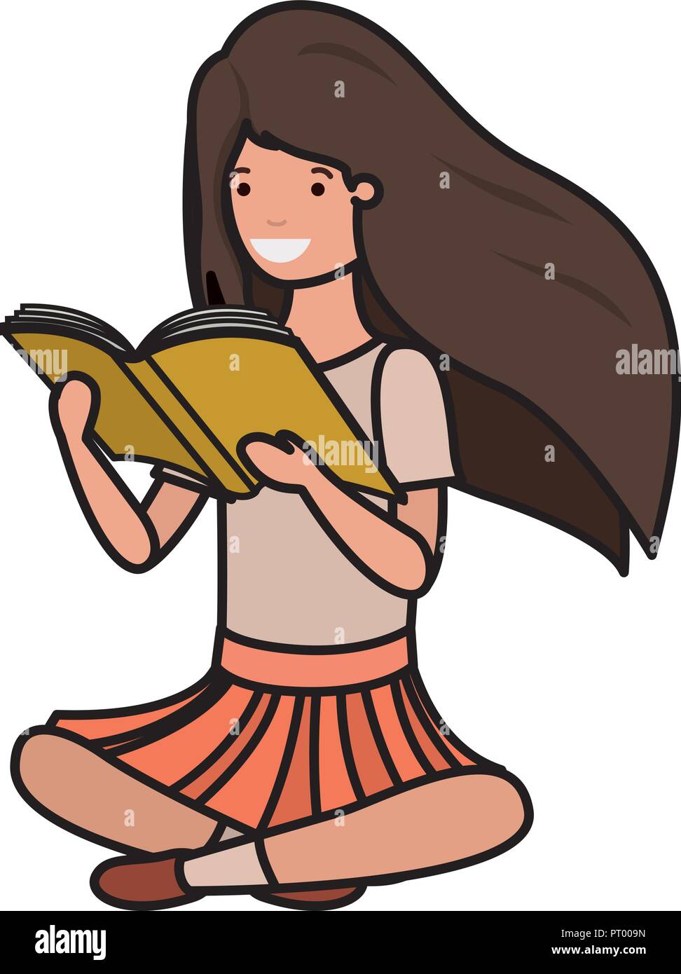 young student girl sitting reading book Stock Vector Image & Art - Alamy