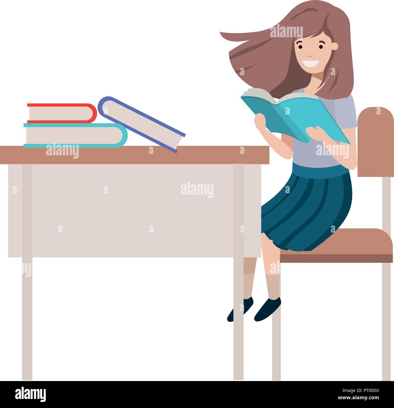 young student girl sitting in school desk Stock Vector Image & Art - Alamy