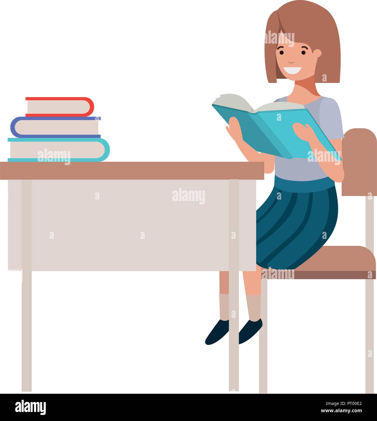 young student girl sitting in school desk Stock Vector Image & Art - Alamy
