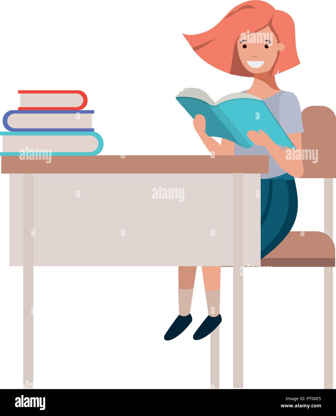 young student girl sitting in school desk Stock Vector Image & Art - Alamy