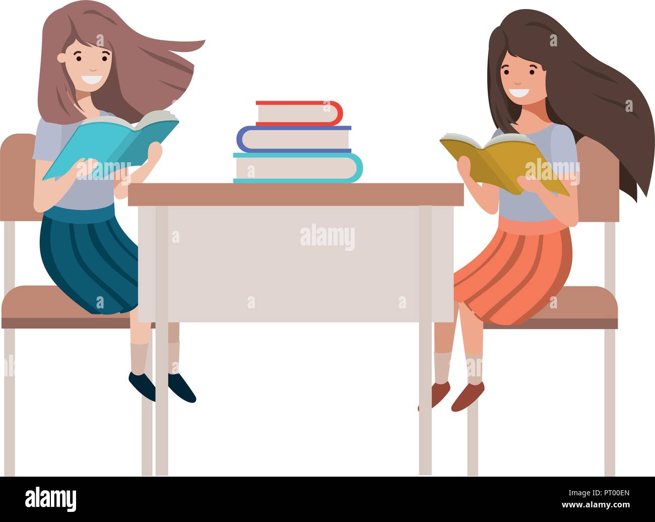 young student girls sitting in school desk Stock Vector Image & Art - Alamy