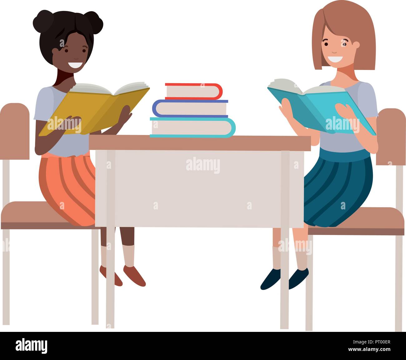 young student girls sitting in school desk Stock Vector Image & Art - Alamy