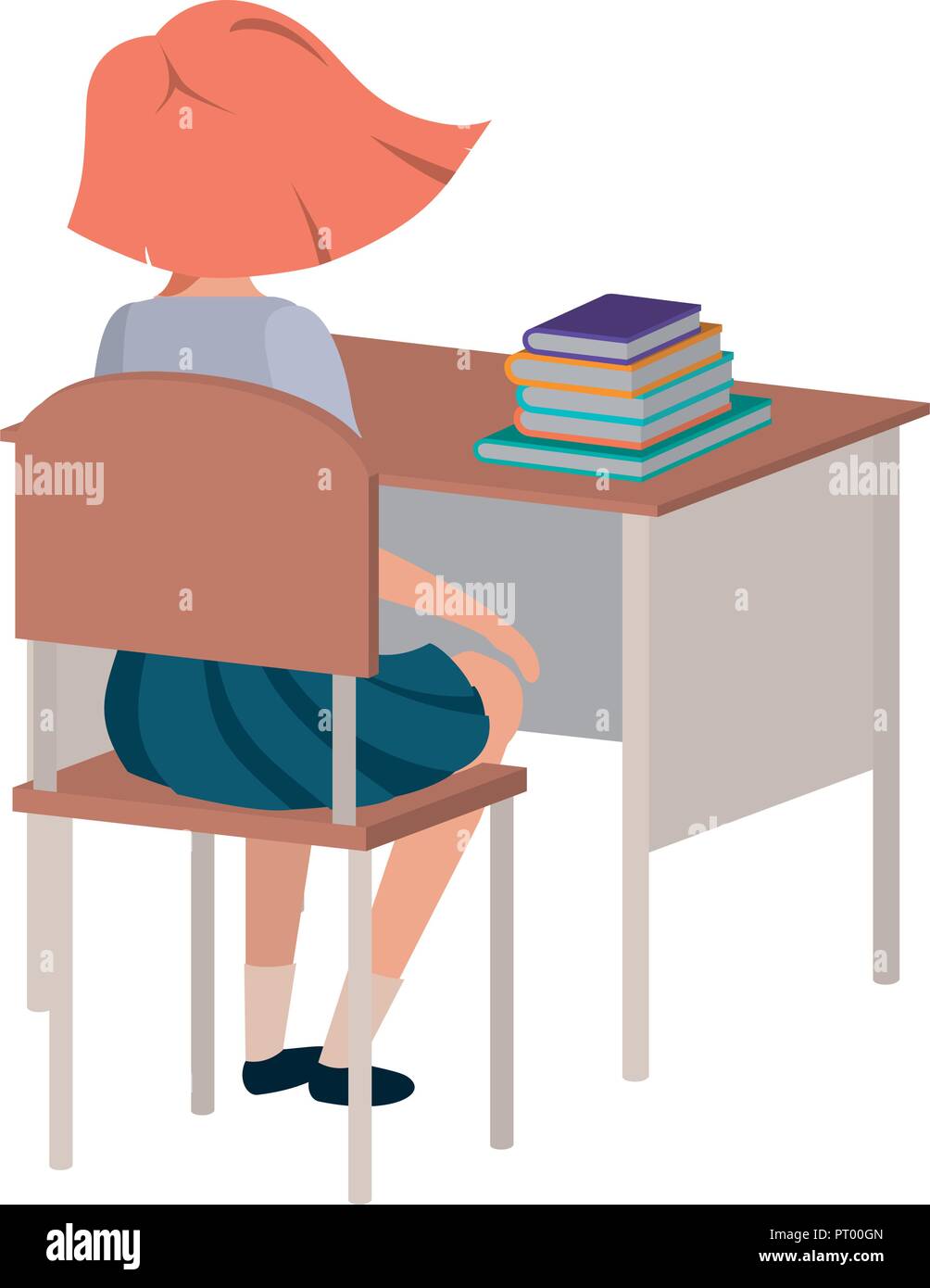 young student girl sitting in school desk Stock Vector Image & Art - Alamy