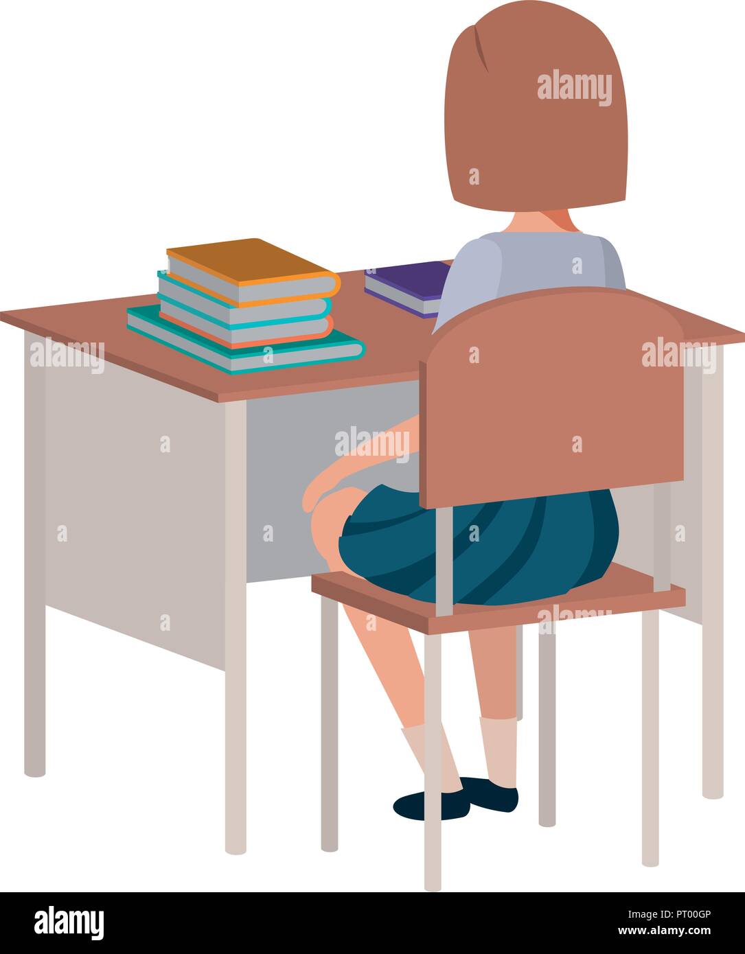 young student girl sitting in school desk Stock Vector Image & Art - Alamy