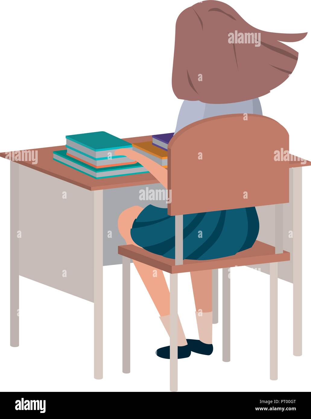 Young Student Girl Sitting In School Desk Stock Vector Art
