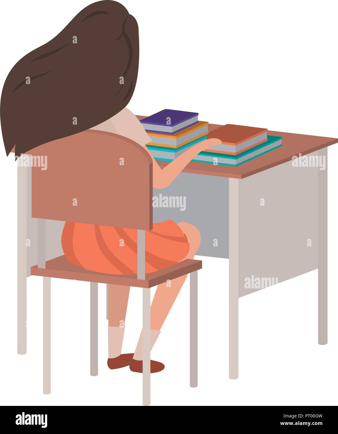 young student girl sitting in school desk Stock Vector Image & Art - Alamy