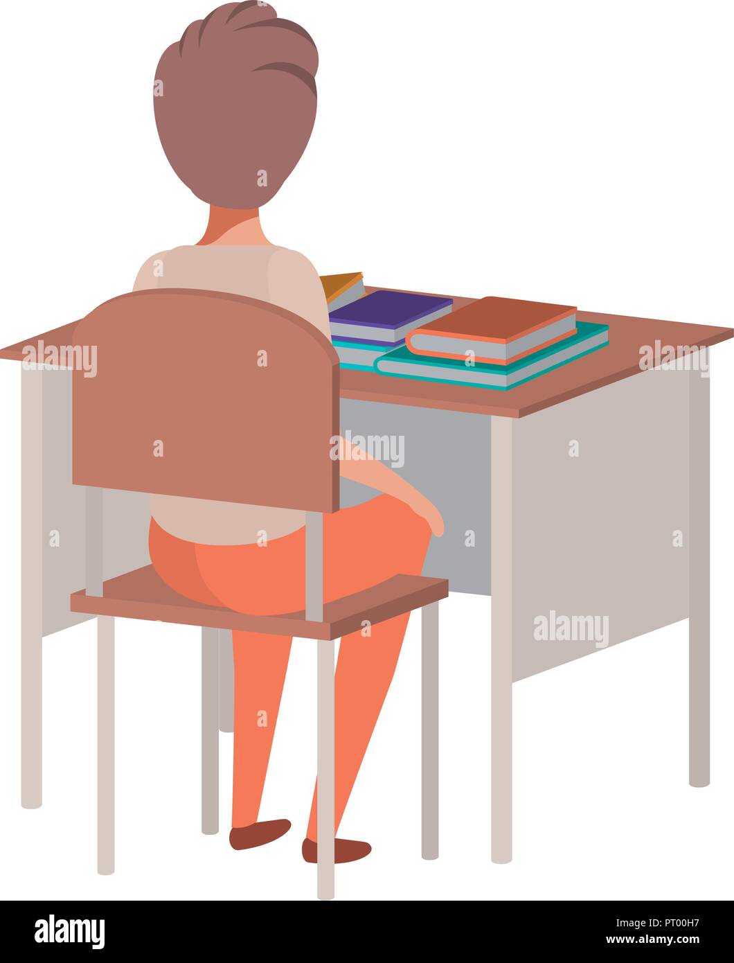 Young Student Boy Sitting In School Desk Stock Vector Art