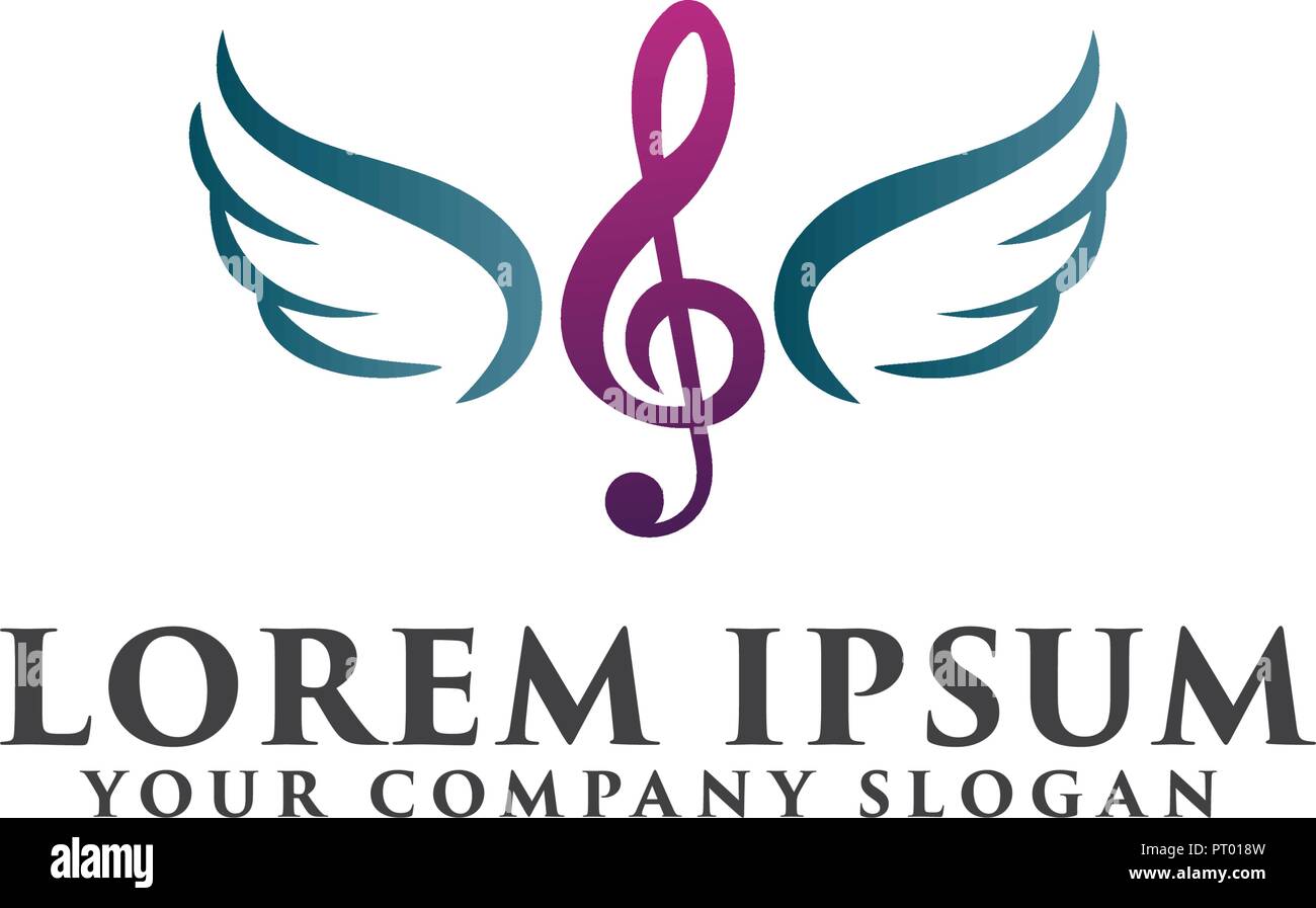 Entertainment music wings logo design concept template Stock Vector