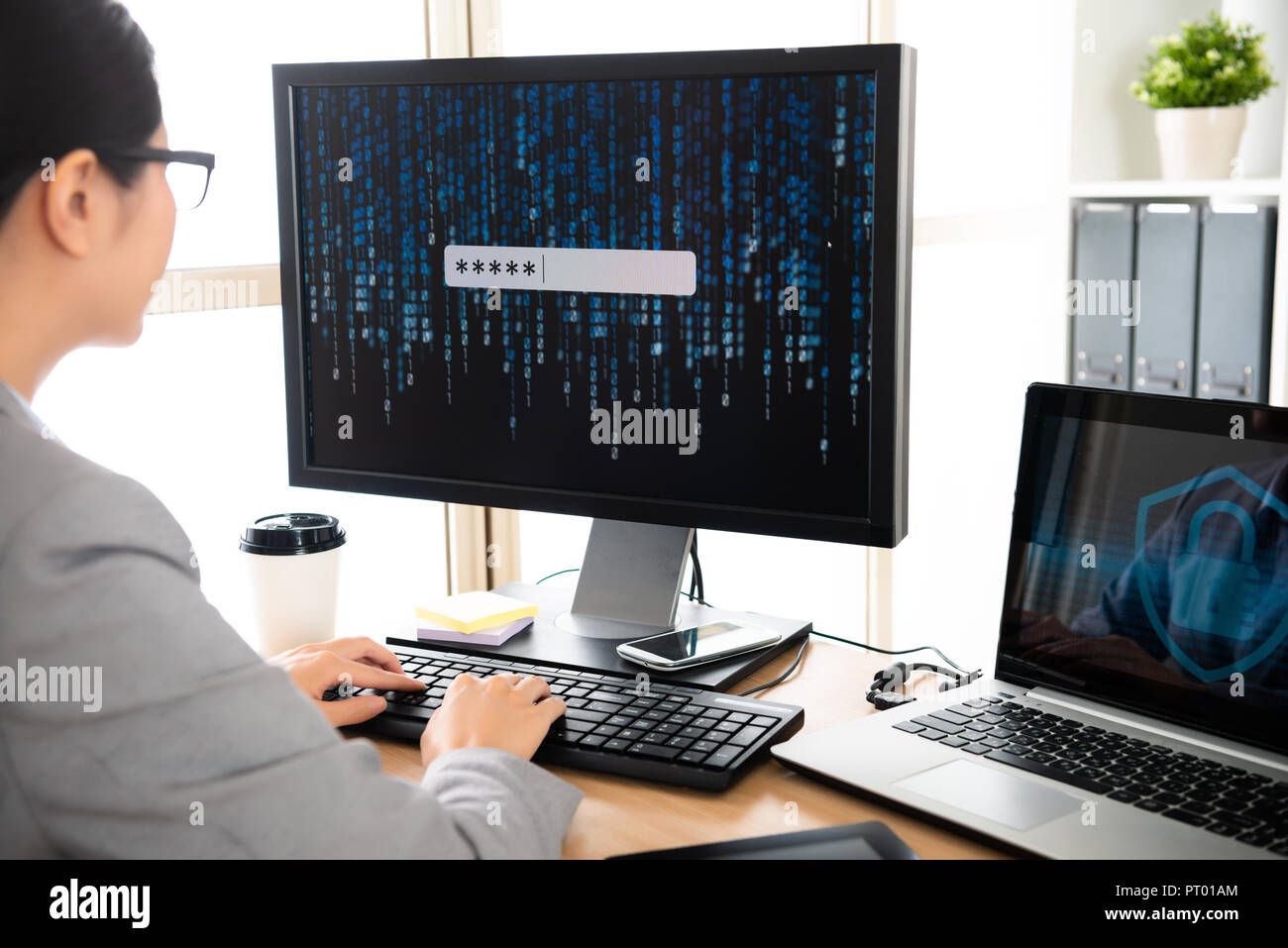 elegant manager works on personal information safety company is trying ...