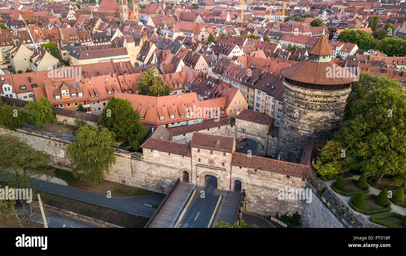 Old City walls and tower gate, Nuremberg, Germany Stock Photo