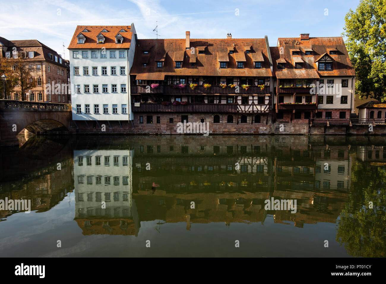 Buildings along the Pegnitz, Nuremberg, Germany Stock Photo