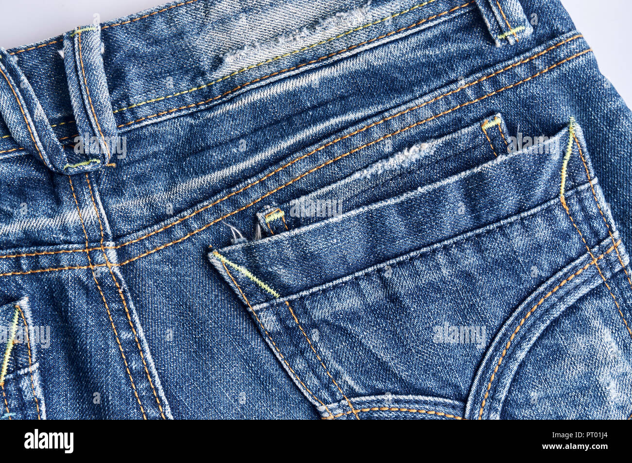 Back side of denim jeans texture detail with pocket, Close up. Blue jeans  texture Stock Photo - Alamy