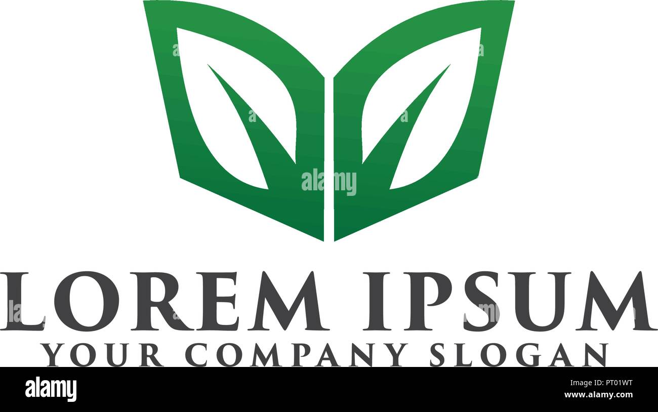 leaf green book logo. education logo design concept template Stock Vector