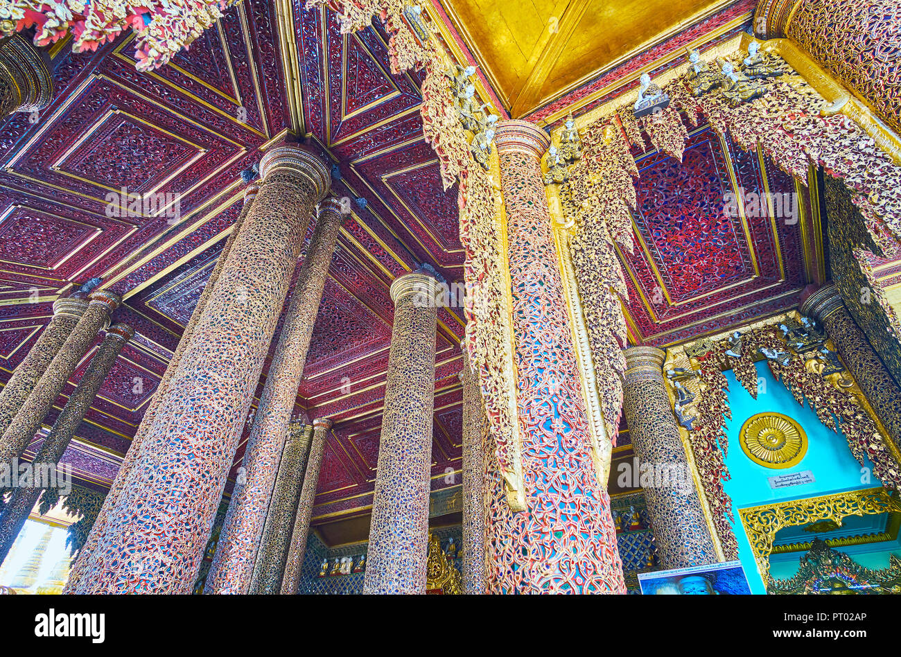 Yangon Myanmar February 27 2018 The Intricate Carved Pattern