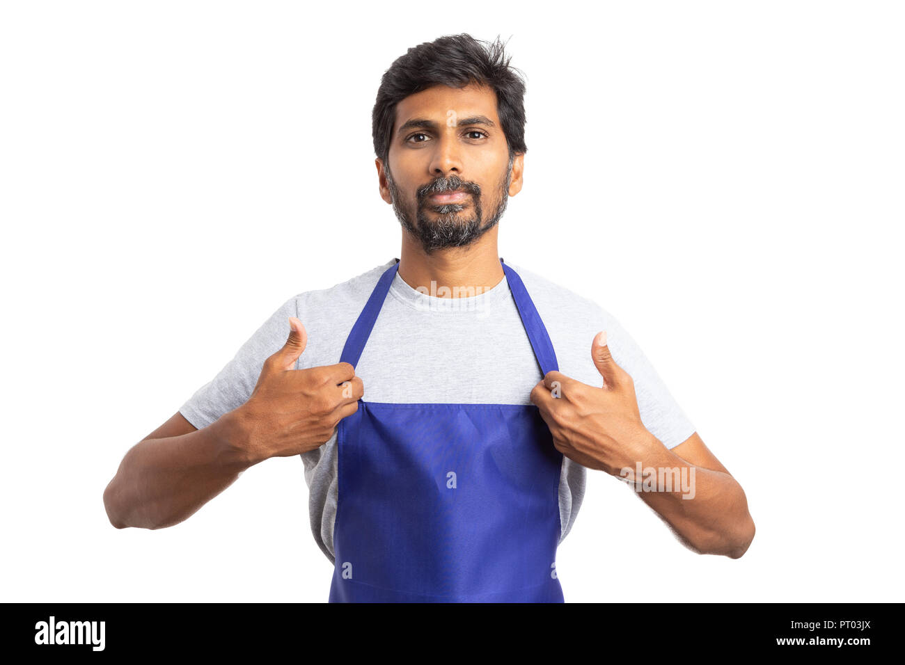 Professional indan hypermarket or supermarket male employee adjusting