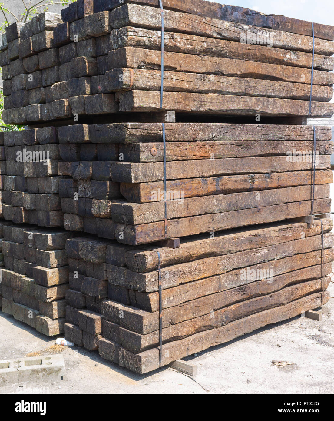 stack of railway sleepers Stock Photo Alamy