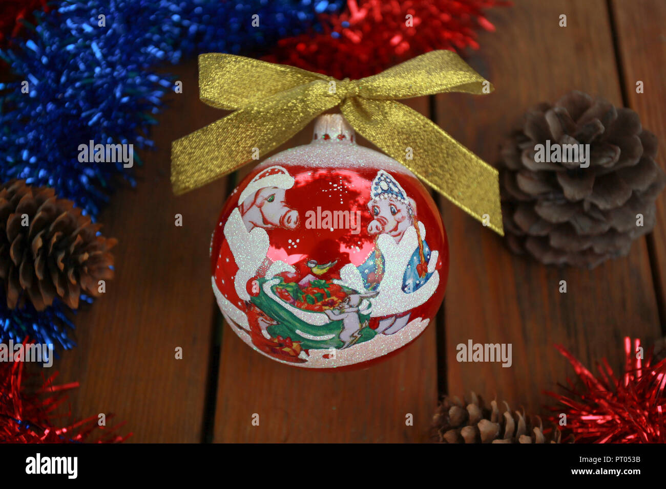 christmas ball on wood table and new year atmosphere Stock Photo - Alamy