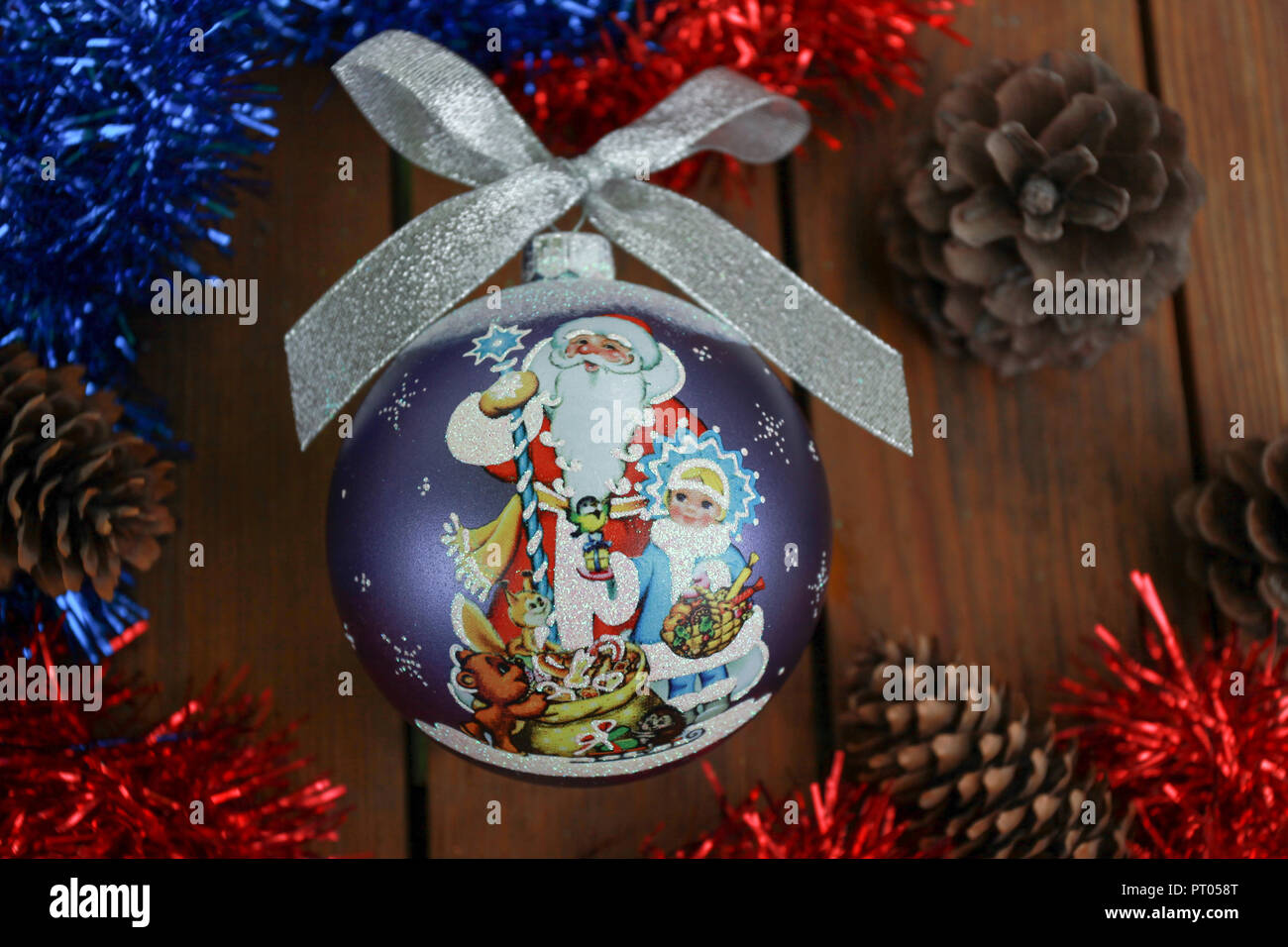 christmas ball on wood table and new year atmosphere Stock Photo - Alamy