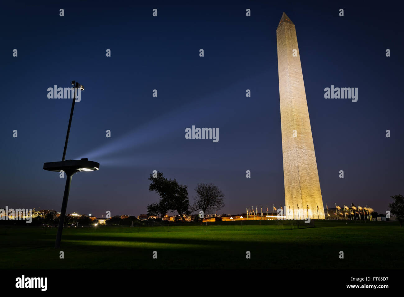 One of the lights that shine on the Washington Monument. Stock Photo