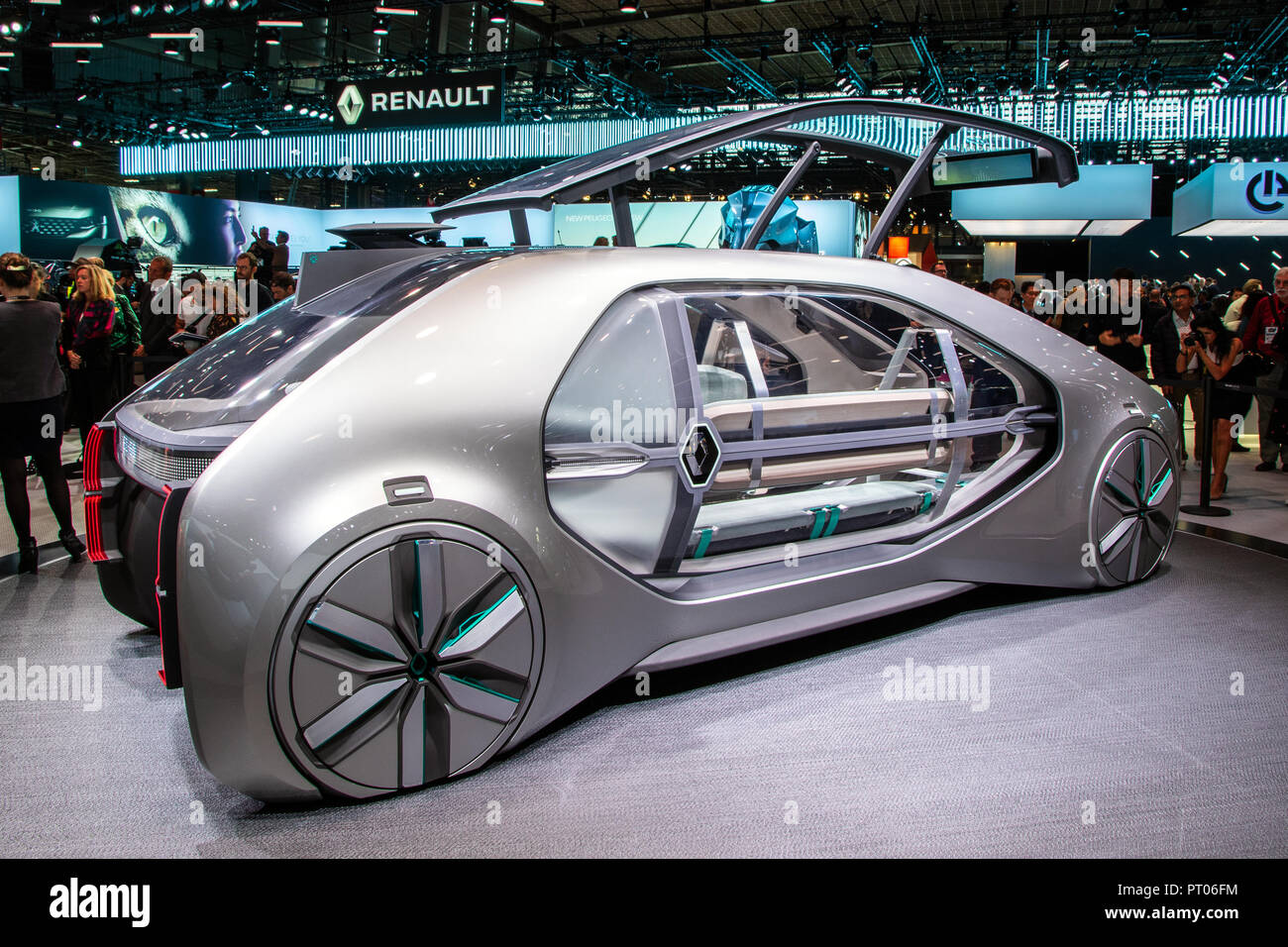 PARIS - OCT 2, 2018: Renault EZ-GO autonomous taxi concept car showcased at the Paris Motor Show. Stock Photo