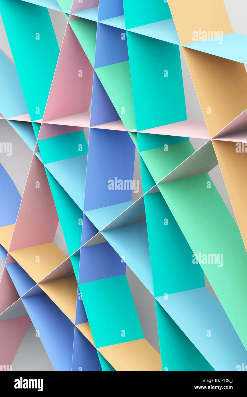 Colorful paper stripes structure. Vertical abstract digital background, 3d render illustration Stock Photo