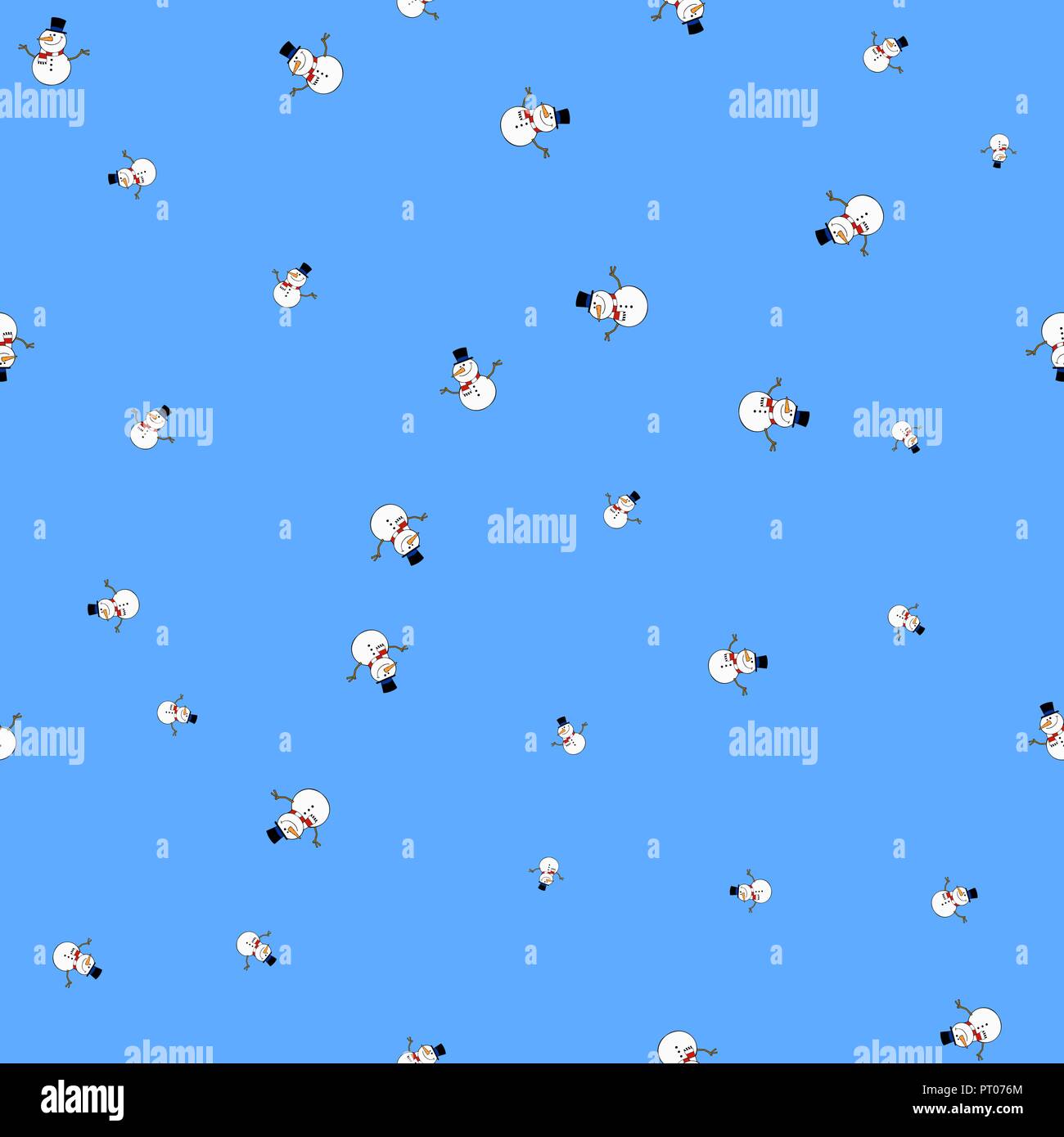 Snowmen seamless pattern. Light blue background. Vector illustration Stock Vector