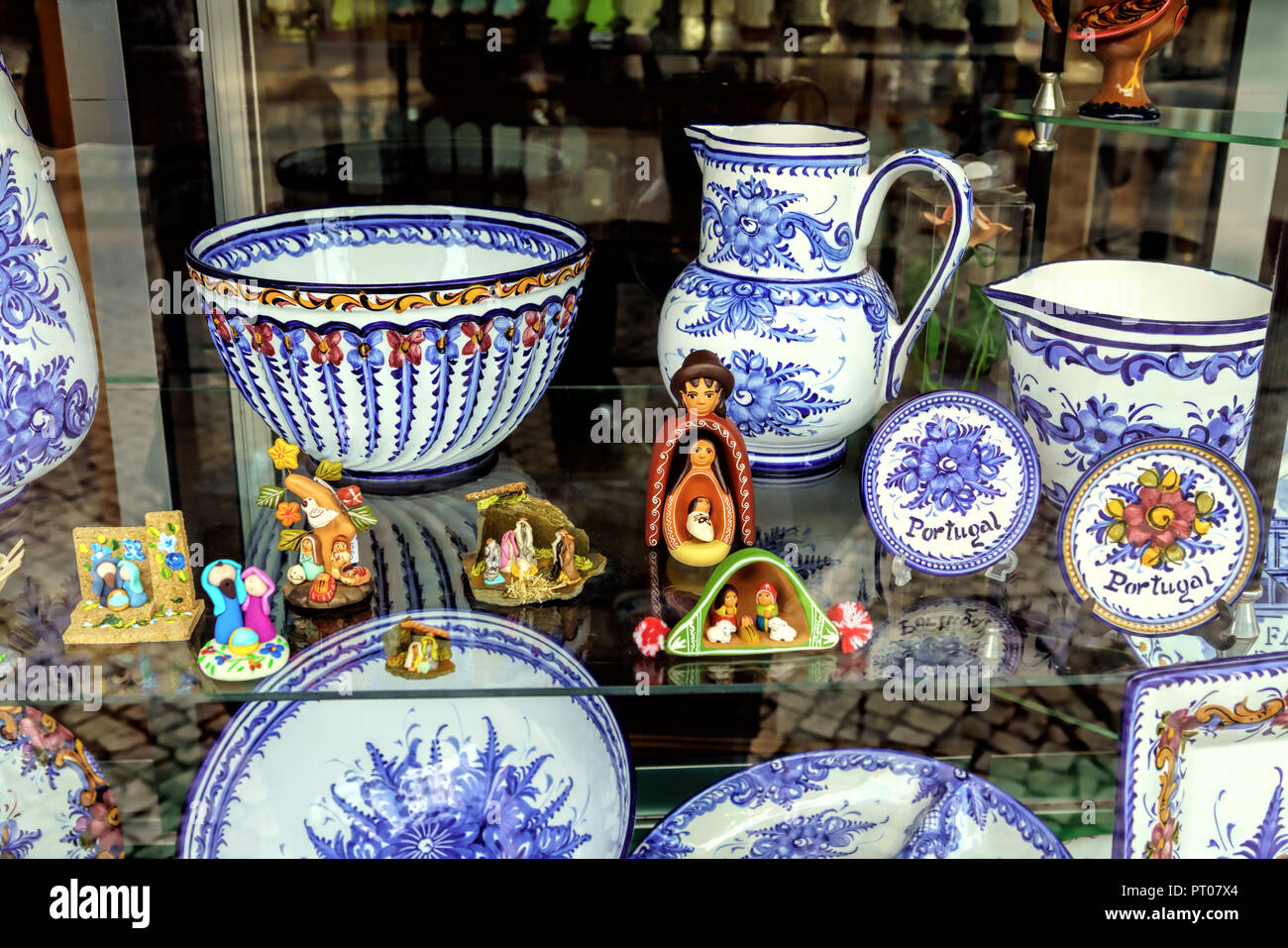 Souvenir shop downtown Fatima city in Portugal Stock Photo