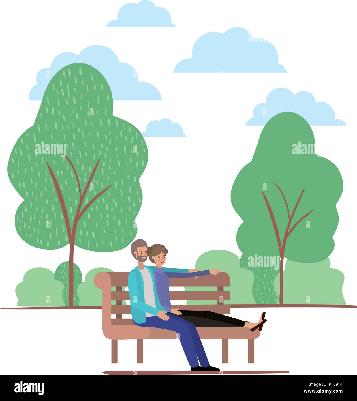 couple sitting in park chair characters Stock Vector Image & Art - Alamy