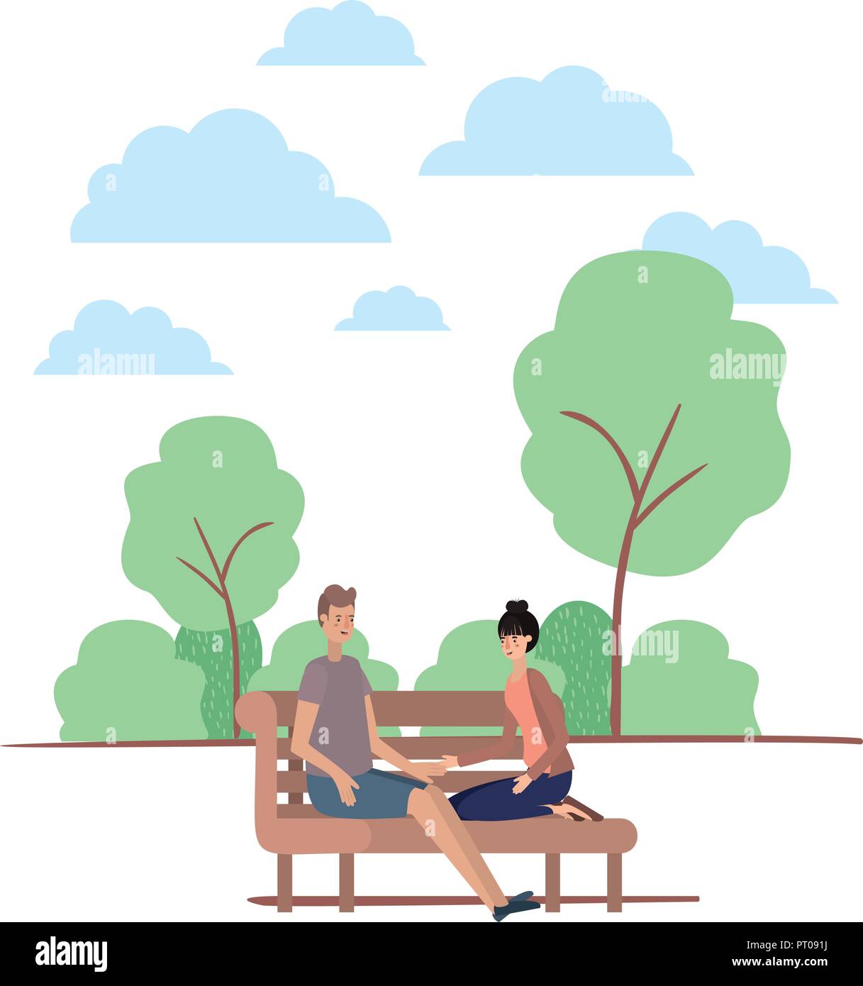 couple sitting in park chair characters Stock Vector Image & Art - Alamy