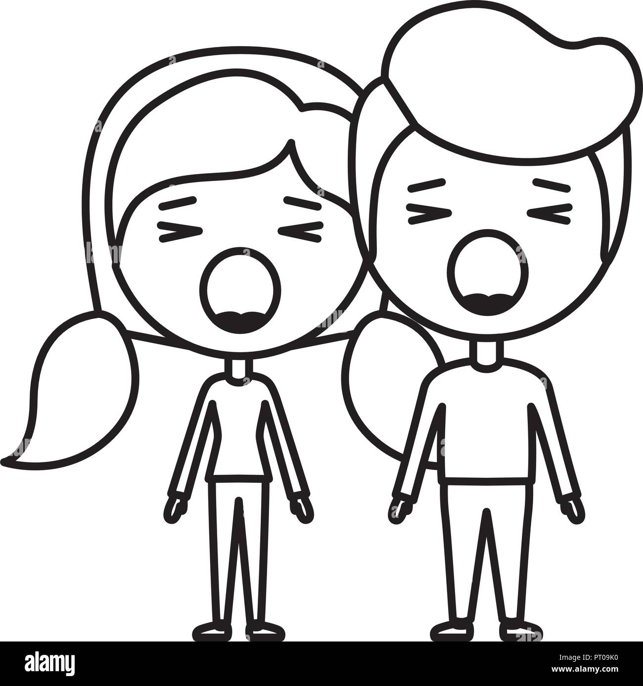 cartoon surprised couple kawaii characters Stock Vector