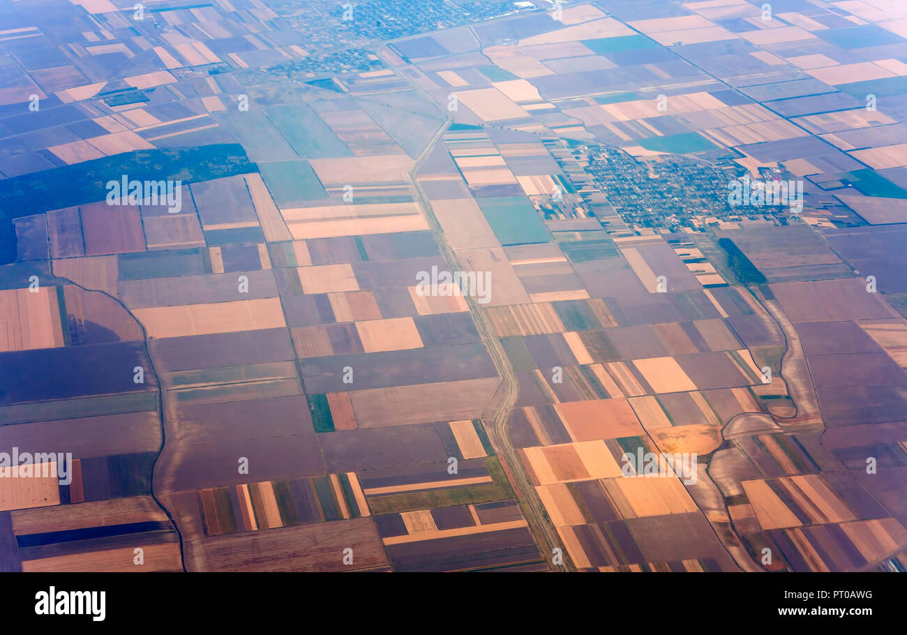 aerial view of fields in farming, rural landscape Stock Photo - Alamy