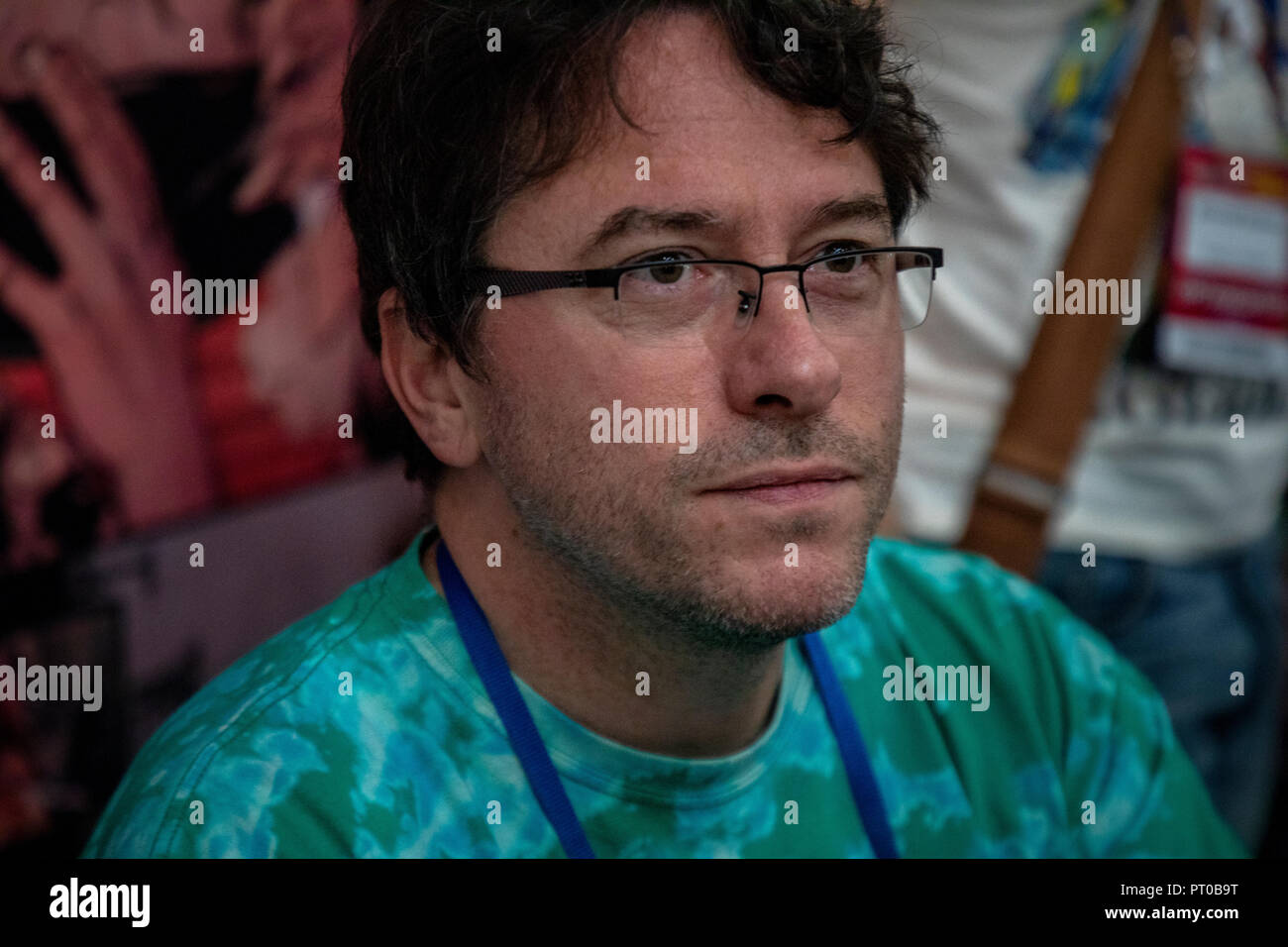 Comic book colorist Matt Hollingsworth at the Comic Con 2018 exhibition at  Crocus Expo in Moscow, Russia Stock Photo