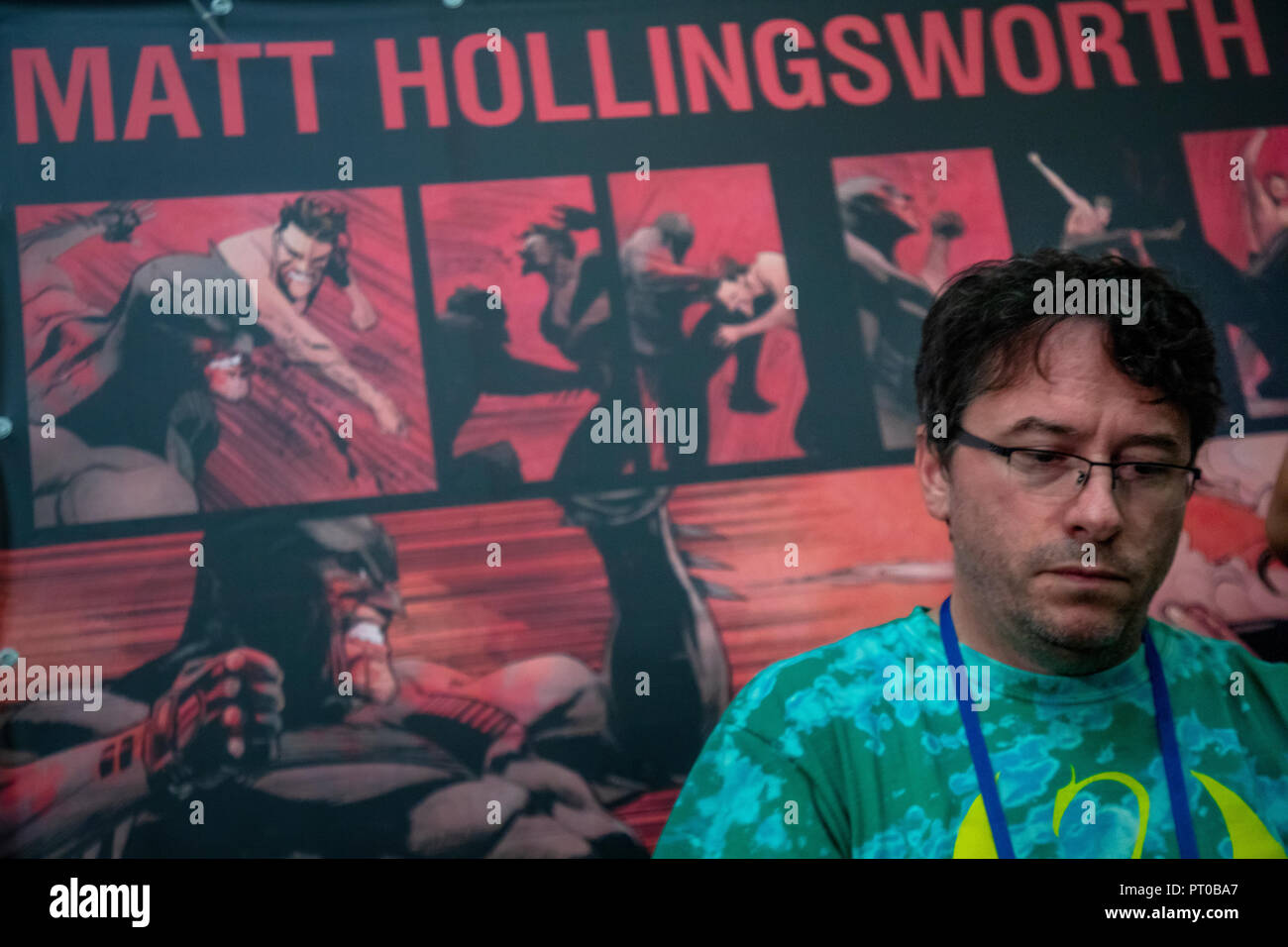 Comic book colorist Matt Hollingsworth at the Comic Con 2018 exhibition at  Crocus Expo in Moscow, Russia Stock Photo