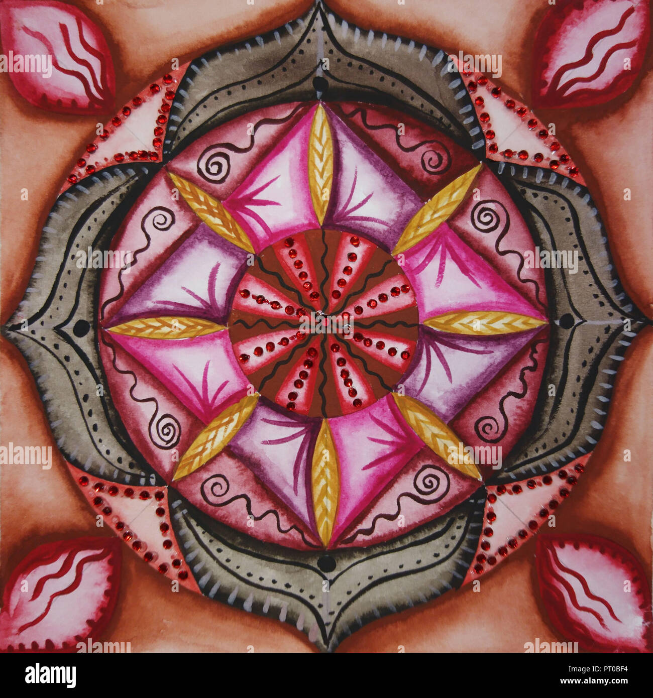 Mandala, watercolor, root chakra Stock Photo